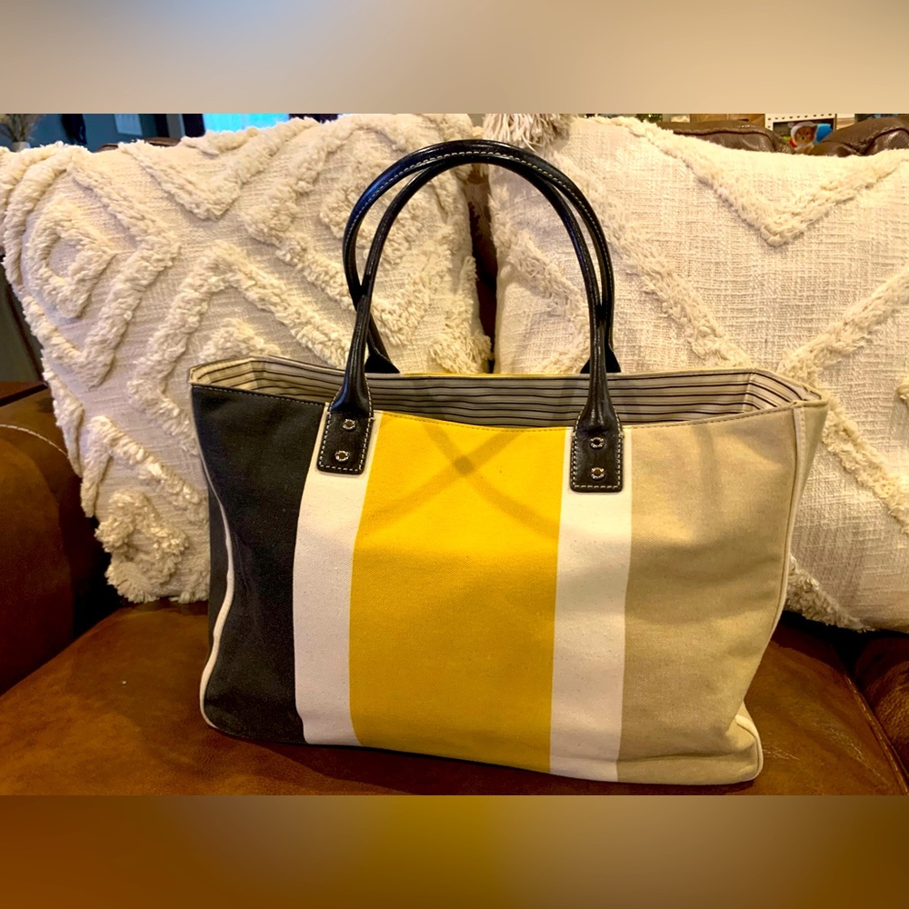 Kate Spade Yellow Brown Canvas Nantucket Tote